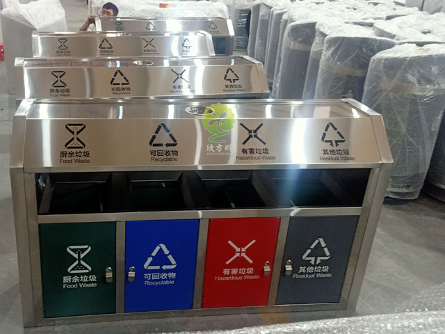 斜切面戶外不銹鋼四分類(lèi)垃圾桶廠家批發(fā)