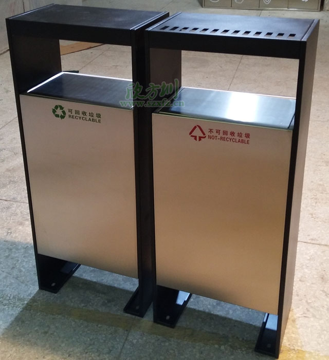 戶(hù)外搖蓋不銹鋼分類(lèi)果皮箱欣方圳工廠(chǎng)生產(chǎn)圖