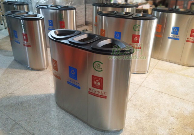 商場(chǎng)不銹鋼三分類(lèi)垃圾桶-欣方圳商場(chǎng)三分類(lèi)垃圾桶廠家